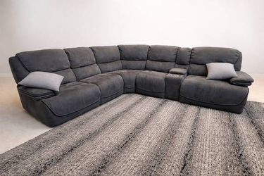 Luxury Gray Microfiber Couch 6-Piece Power Sectional Sofa w/ Console – Pet & Smoke Free, Excellent Condition