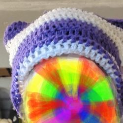 Purple And White Cat Ear Beanie 