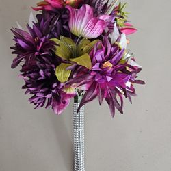 Wedding Prom Bouquet Floral Arrangement Rhinestone Purple Pink