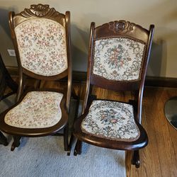 A Pair Of ANTIQUE FOLDING WOODEN  ROCKING CHAIRS