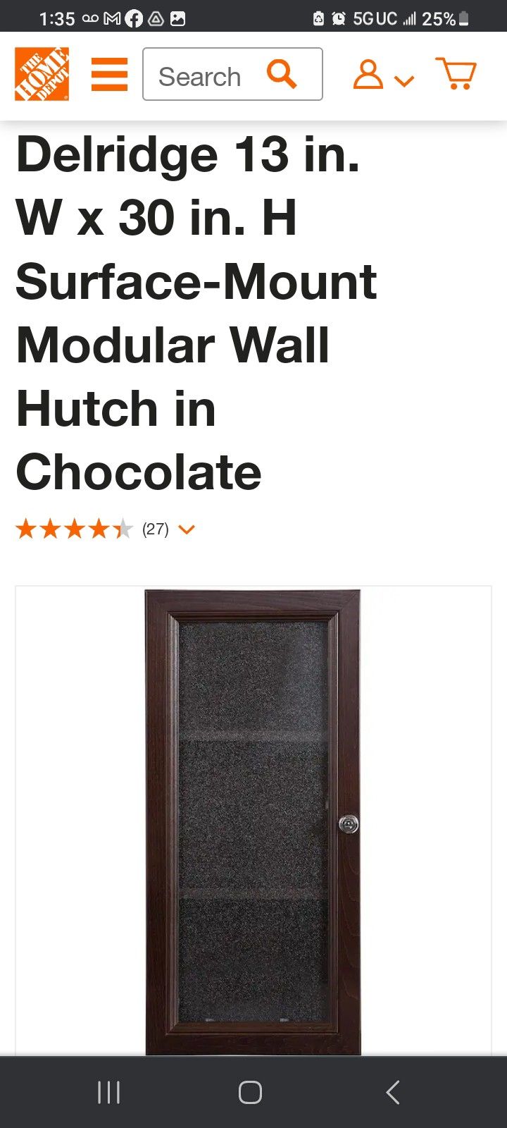 Delridge 13 in. W x 30 in. H Surface-Mount Modular Wall Hutch in Chocolate Delridge 13 in. W x 30 in. H Surface-Mount Modular Wall Hutch in Chocolate