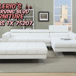 Brand New White Modern Sectional & Ottoman 