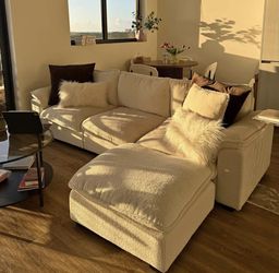 Daniel Modern White Teddy Bouclé Sectional Sofa + Ottoman.Price Including Delivery