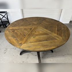 World Market 48" Round Wood Dining Table, Metal Pedestal Base