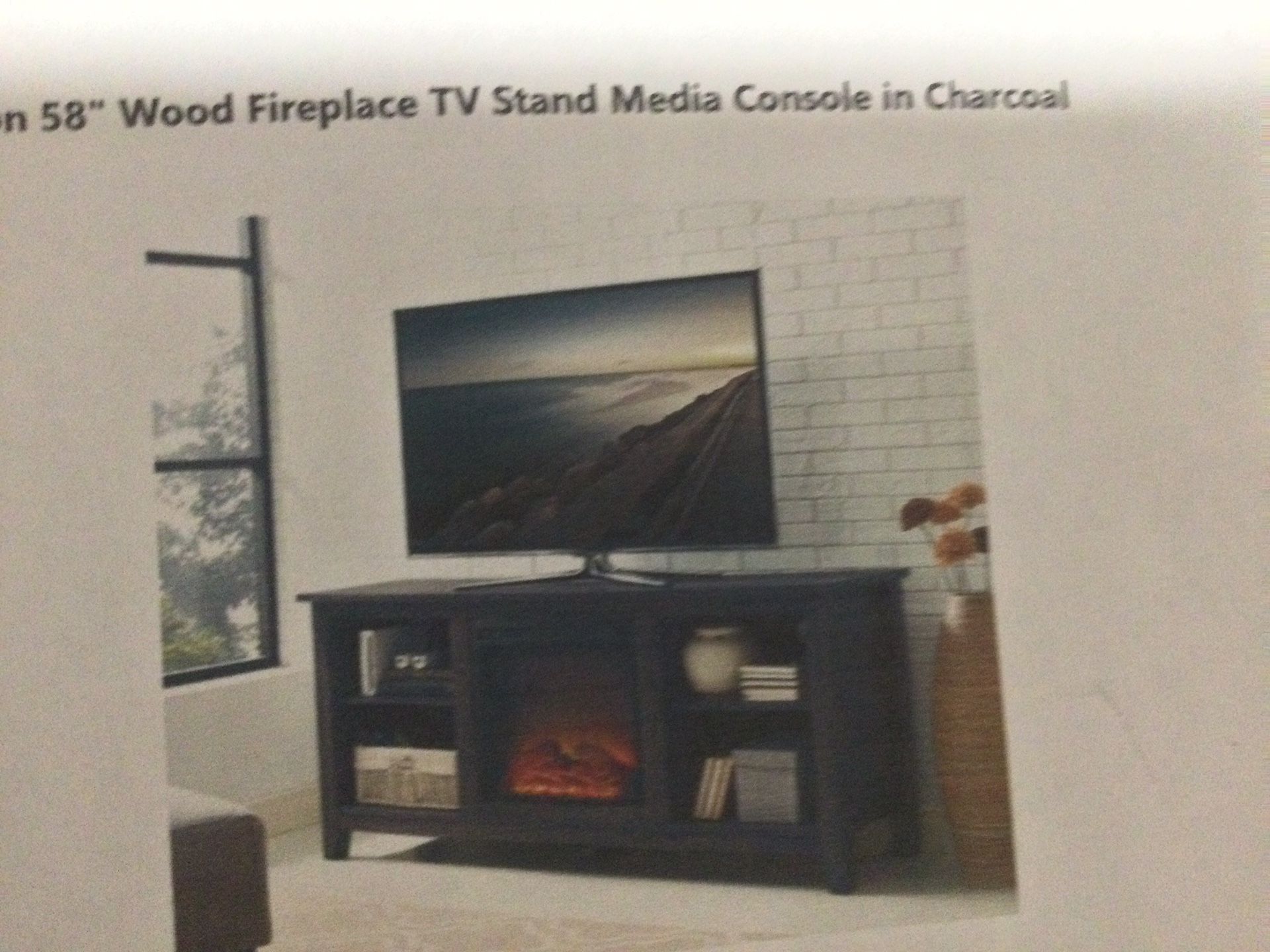 58’’ FIREPLACE TV STAND WITH 4 SHELVINGS. 58 X 25H X 16. IN GREAT CONDITION