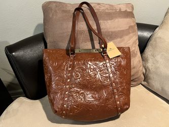 NWT Patricia Nash Tan Brown Tooled Leather Benvenuto Tote Handbag 