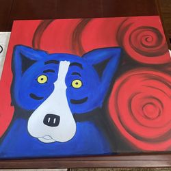 Blue Dog & Red Roses Canvas