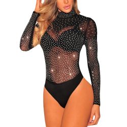 Rhinestone Mock Neck Bodysuit 