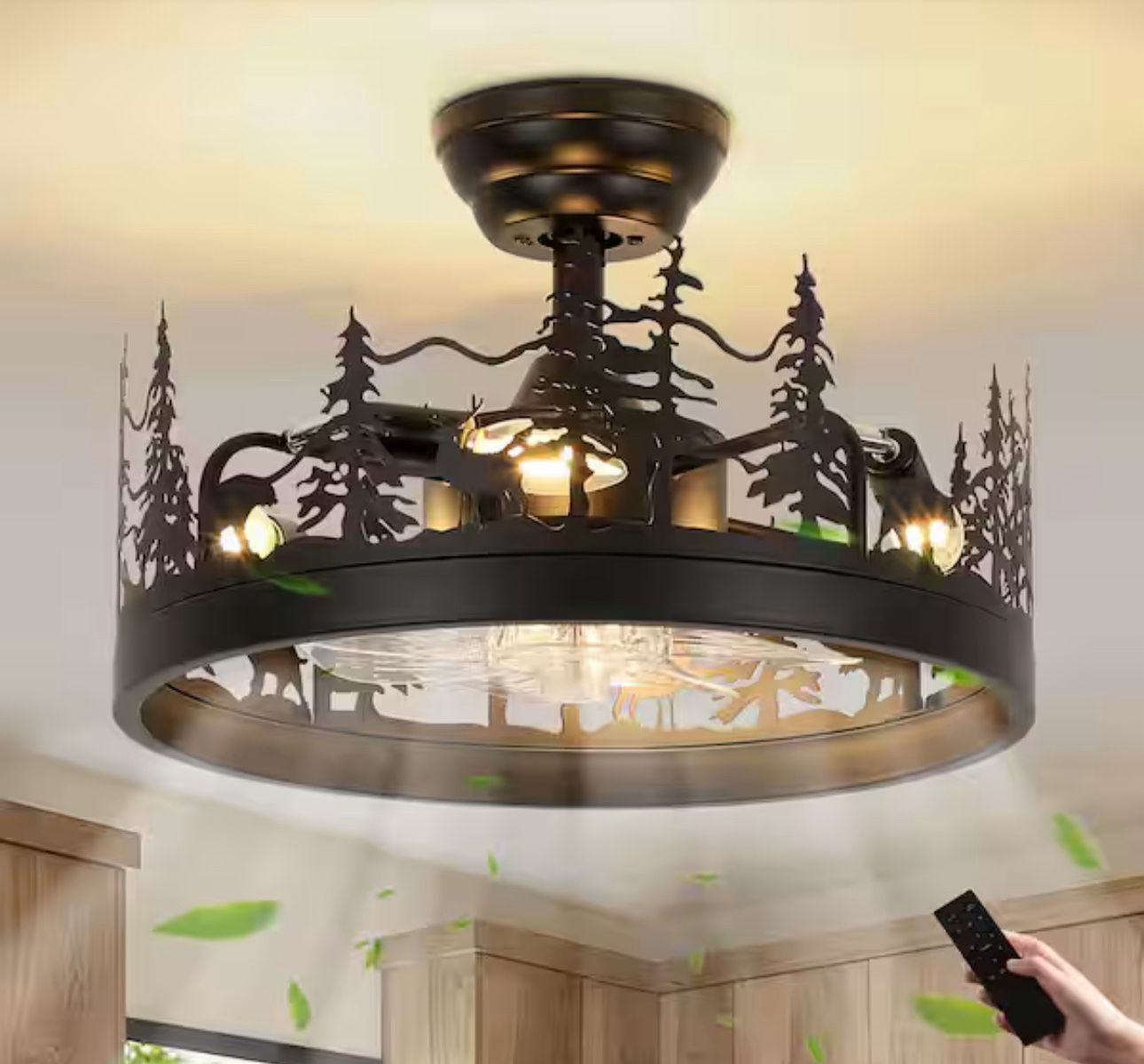 17.71 in. Farmhouse Black Ceiling Fan with Light Indoor Rustic Fandelier Ceiling Fan with Remote Reversible Fan Blades