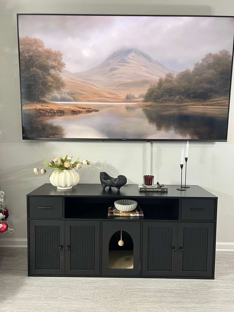 FURNITURE Cat Litter Box Enclosure, Litter Box Furniture for 2 Cats, Litter Box Enclosure with Socket for Living Room (Black)