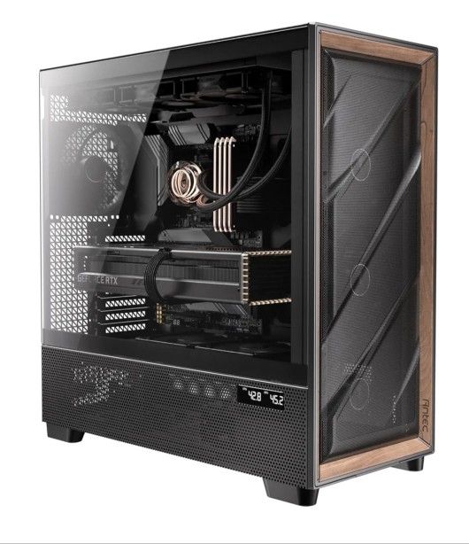 🖥️ Full-Tower PC Case – Like New! 🪵 RGB + Wood Front + 6 Fans!
