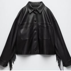 Zara Leather Fringe Jacket 