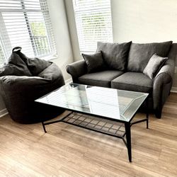 Sofa (loveseat) + Bean bag chair + coffee table