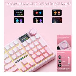 AULA F108 PRO - Teclado mecánico inalámbrico con pantalla y perilla, teclado de tamaño completo con batería de 8000 mAh, interruptores prelubricados, 