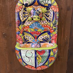 Mexican Talavera Water Fountain, Pottery, Clay Pot, Planter.