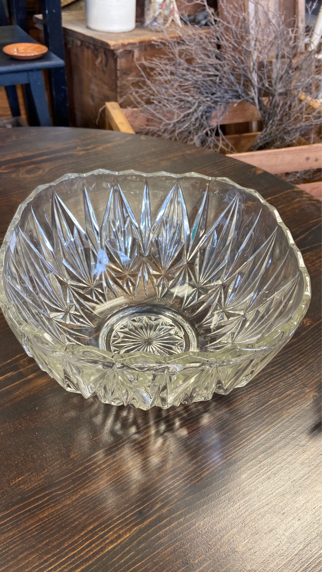 Vintage Hazel Atlas Crystal Punch Bowl