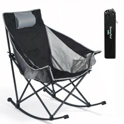 Oversized Rocking Camping Chair Fully Padded High Back Black Grey