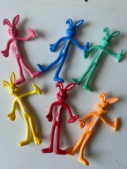 6 stretchy plastic bunny figures