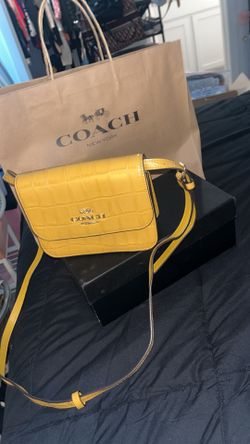 Bags Coach Mustard Croc-Embossed Crossbody Bag with box and bag