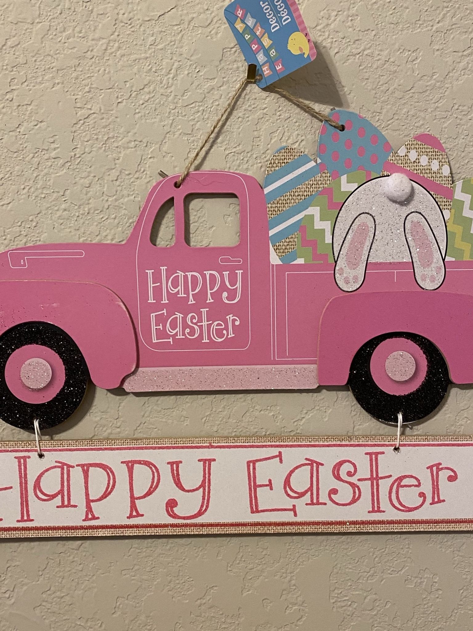 Easter Sign Pink Truck Easter Eggs And Bunny