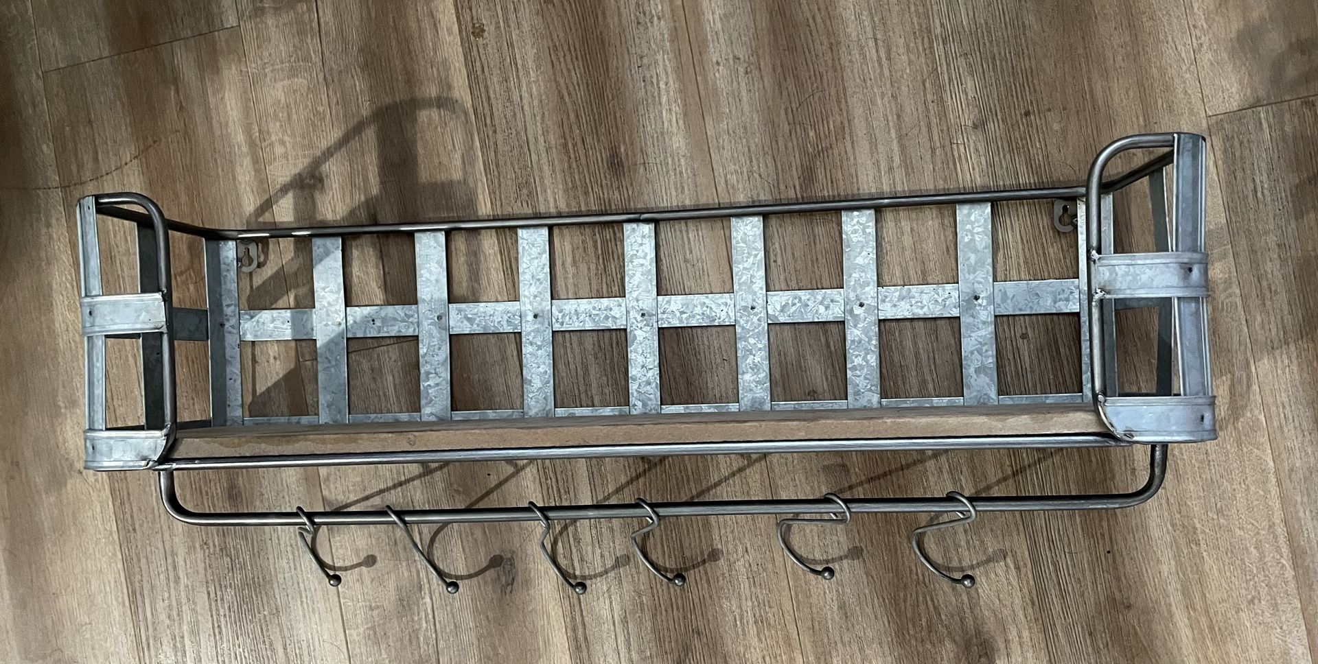Metal & Wood Shelf with Hangers