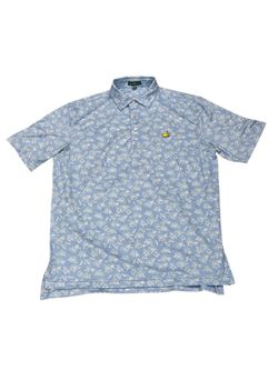 2026 MASTERS by Peter Millar Men's Performance Golf Polo Shirt Blue Azaleas Size Medium