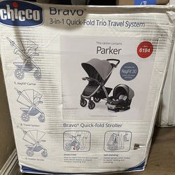Chicco Bravo 3-in-1 Quick Fold Travel System- Parker Baby Stroller 