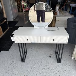 Modern White Vanity Desk with Mirror & Drawers