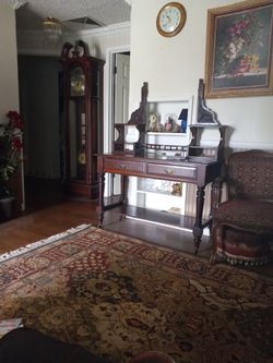 Very Old Dark Vanity With Beautiful Drawers With Nice Hardware With Beveled Mirror 20 Years Ago I Bought It For $800 Going To Let It Go   For $200 Mo