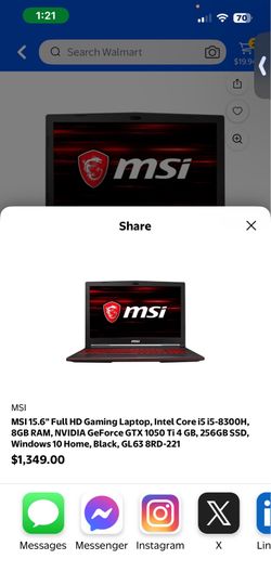 MSI Gaming Laptop i5-8300H 8GB RAM 256GB SSD GTX 1050