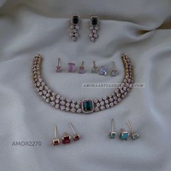 American diamond Multi Stones Jewelry Set With Earring