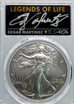 2025 $1 Silver Eagle PCGS MS70 First Strike Signed By Edgar Martinez #202