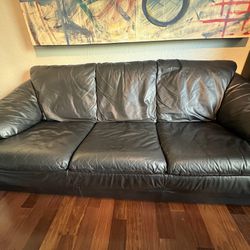 Genuine, black leather couch