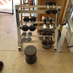 Assorted Dumbbells And Dumber Rack 
