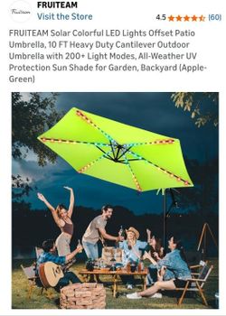 New In Box 10 Ft. Solar Colorful LED Lights Patio Umbrella