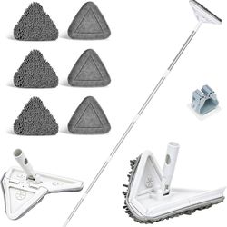 Wall Cleaner Mop with 80" Long Handle.3-in-1 Ceiling Cleaning Tool Duster with 180° Foldable & 360° Rotating Head. Includes 6 Washable Pads for Walls,