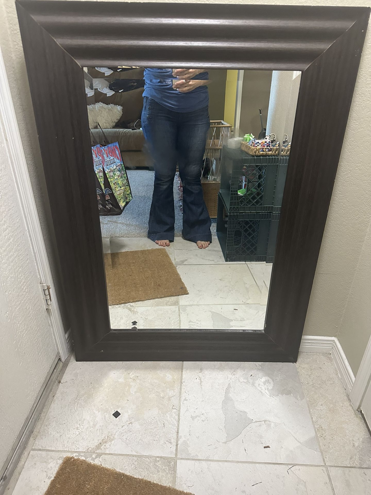 Large Mirror And Bamboo Side Table