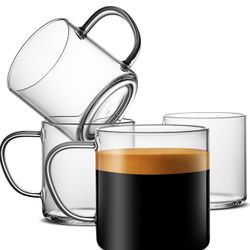 4 Pcs Set 14 oz Clear Coffee Cups-Heat Resistant and Explosion-Proof,Lightweight Tea Mugs with Anti Scald Handle Ideal for Home,Cafe,Coffee Bar