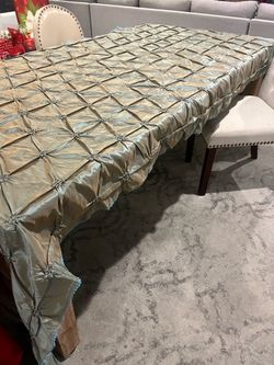 Tablecloth with Shimmery Iridescent bluish greenish Material, 132” Long x 50” Wide