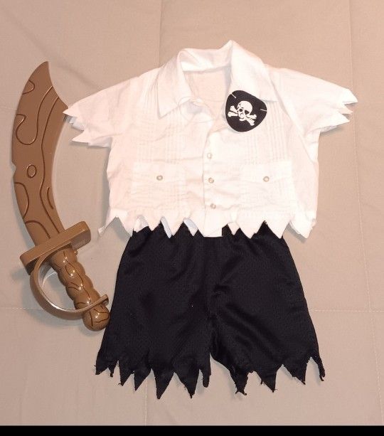 Halloween HOMEMADE 4 piece 24 mos toddler "Pirate" eye patch shirt shorts $10 FIRM 
