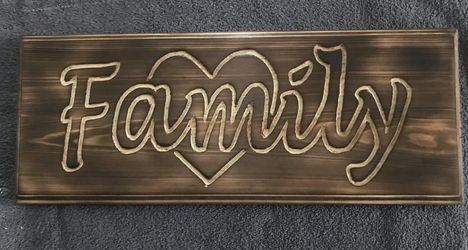 Hand crafted wood carved n burned family sign