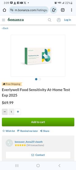 Everlywell Food Sensitivity At Home Kit. BRAND NEW UNOPENED.