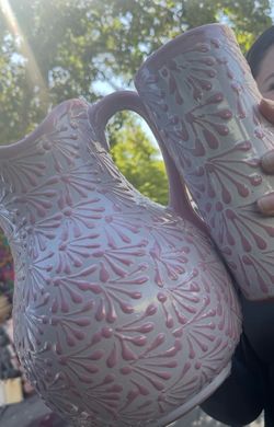 Pink Talavera Pitcher and 6 Tall Cups
