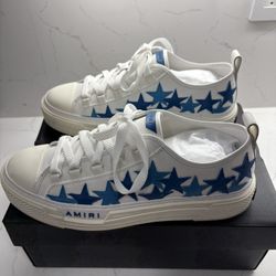 Amiri Star Patch Low-Top Sneakers – White & Blue – Size 44– Excellent Condition