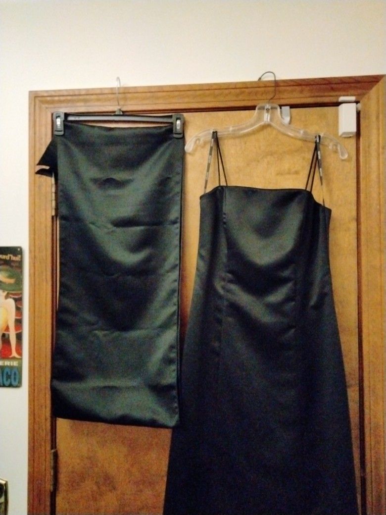 Long Black Satin Gown With Shoulder Wrap. Size Medium. Prom.