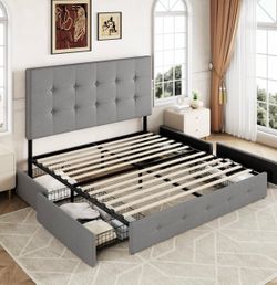 Bed frame gray new queen size