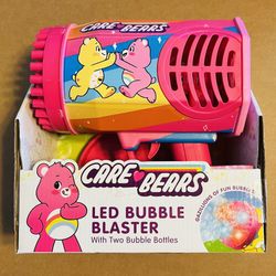 Care Bears LED Bubble Blaster Gun w/ 2) Bubble Bottles Rechargeable Lights - NEW