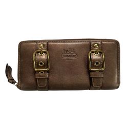 Coach Zoe Legacy Double Buckle Zip Accordion Wallet Brown/Bronze