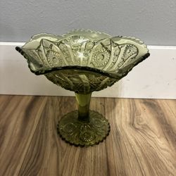 Vintage Green Pedestal Bowl 