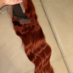 100% Human Hair 28 Inch Ginger Straight Wig 